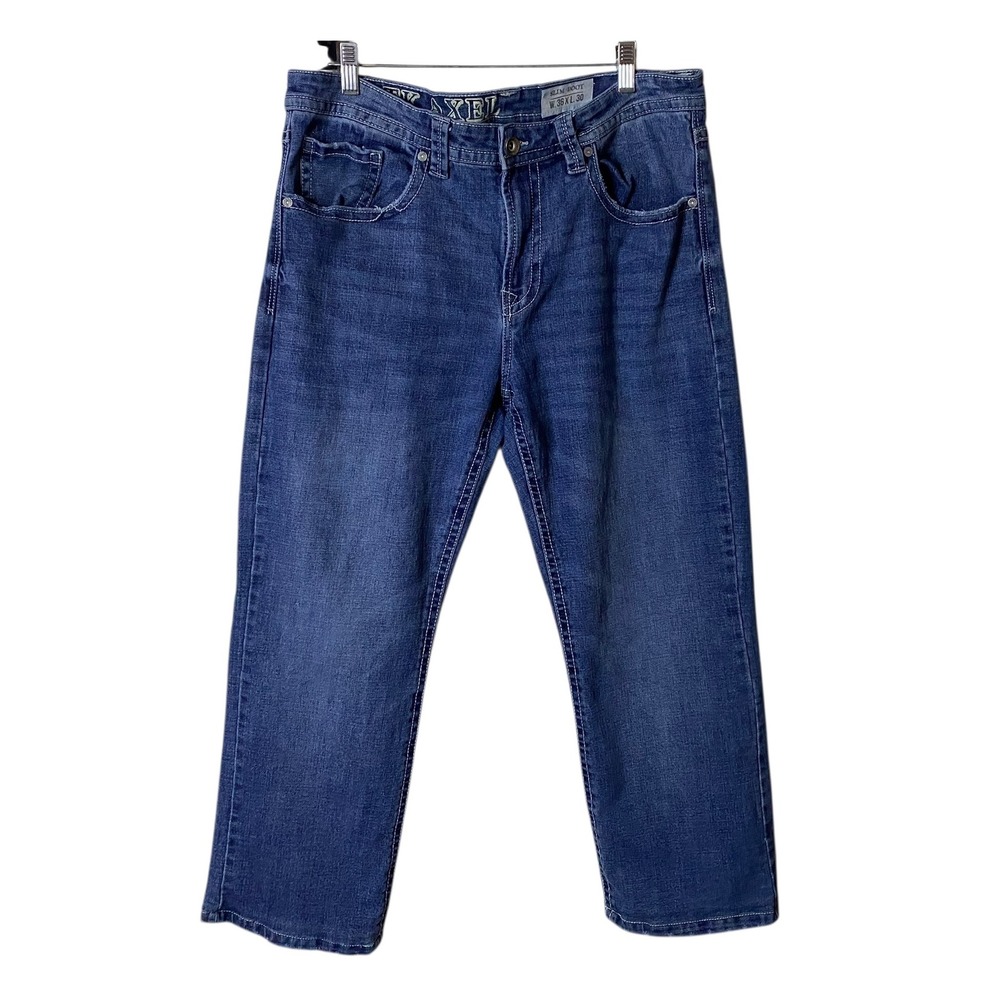 TK Axel Buckle Mens Jeans Blue Denim Slim Boot Cut Back Pocket 
Size 36x30